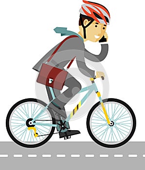 Businessman in helmet riding a bike isolated on