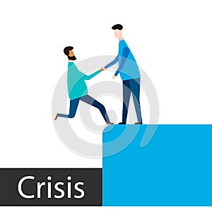 Businessman Help Teammate to Overcome Crisis Situation. Teamwork Leadership Concept. Vector illustration