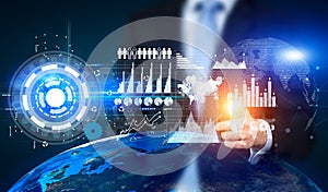 Businessman with hi-tech business panel