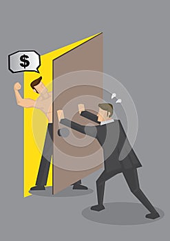 Businessman Hiding From Debt Collector Vector Illustration