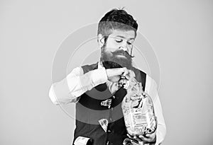 Businessman with his dollar savings. Richness and wellbeing. Security and money savings. Banking concept. Man bearded