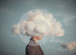 A businessman with his head in the clouds