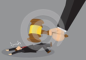 Businessman Hit by Gavel Cartoon Vector Illustration