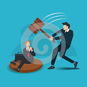 Businessman hold a big gavel for Justice and the others plead design vector illustration