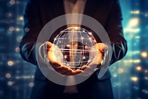 Businessman hold global business globe with network connected to digital marketing strategy and creative solution