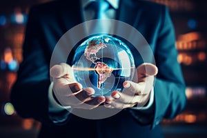 Businessman hold global business globe with network connected to digital marketing strategy and creative solution