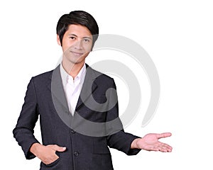 Businessman hold out one hand