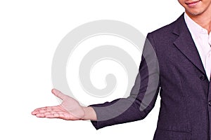 Businessman hold out one hand