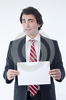 Businessman holdind an empty advert