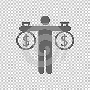 Businessman holding bag of money. Dollar vector icon. Business success simple isolated vector icon logo