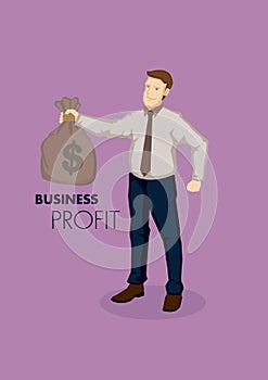 Businessman Holding Bag of Money Vector Cartoon Business Illustration for Profitability