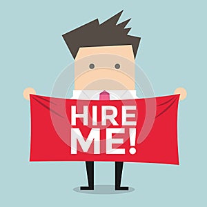 Businessman holding a banner for hiring