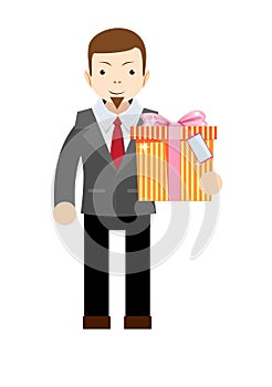 Businessman holding a big gift box