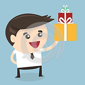 Businessman holding a big gift box Christmas present