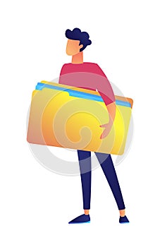 Businessman holding big opened file folder vector illustration.