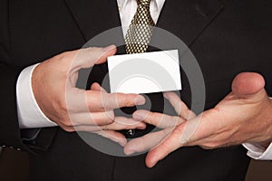 Businessman Holding Blank Business Card