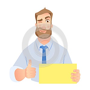 Businessman holding blank sign