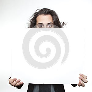 Businessman holding a blank sign