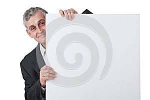 Businessman holding a blank sign