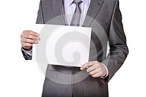 Businessman holding blank sign