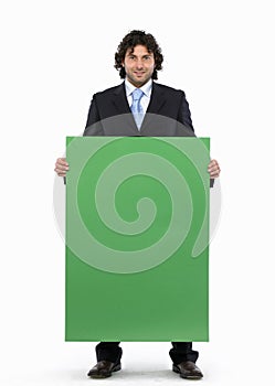 Businessman holding blank sign