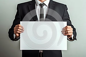 Businessman holding blank sign for advertisement