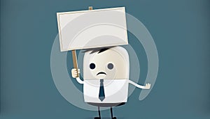Businessman holding blank sign Kawaii cartoon character business illustration signs template sheet paper note custom customizable