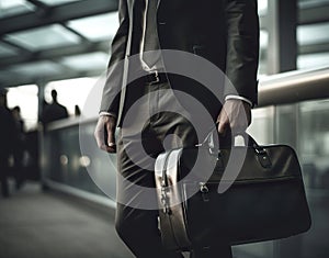 Businessman holding briefcase at airport