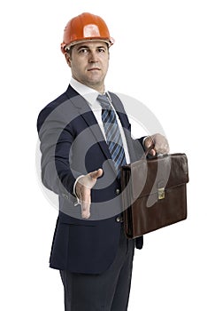 businessman holding briefcase and handshake