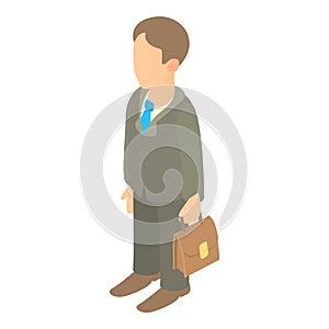 Businessman holding briefcase icon, cartoon style