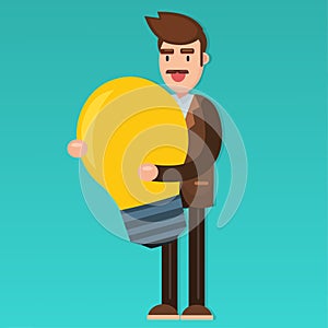 Businessman holding bulb lamp isolated for idea business concept vector illustration