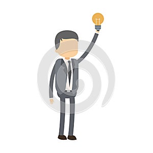 Businessman holding bulb light