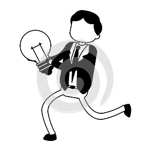 Businessman holding bulb light in black and white