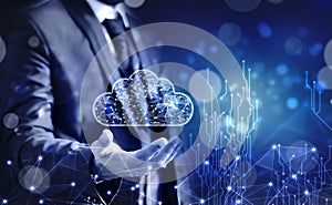 Businessman Holding Cloud, Cloud Computing Concept, technology background