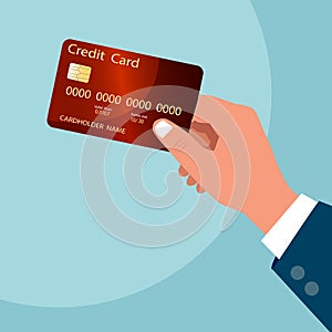 Businessman holding a credit card in his hand to pay for online shopping services, invoices, utility bills, Concept credit payment