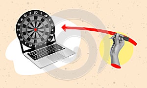 Businessman holding a dart aiming at the target - business targeting, aiming, focus concept