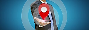 Businessman holding digital map in his hands