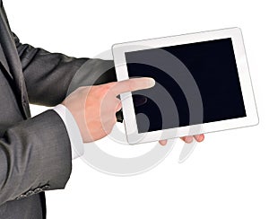 Businessman holding digital tablet, closeup