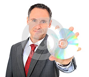 Businessman holding dvd