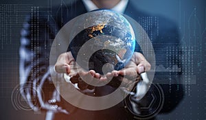 Businessman Holding Earth. Globalization in Business Concept