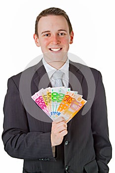 Businessman holding eurobanknotes