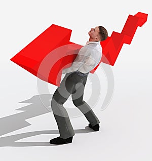 Businessman holding falling graph