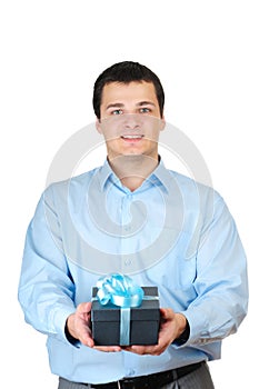Businessman holding gift box