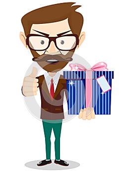 Businessman holding a gift box