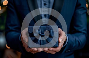 businessman holding gift box businessman with gift box businessman holding a gift