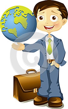 Businessman holding a globe in hand