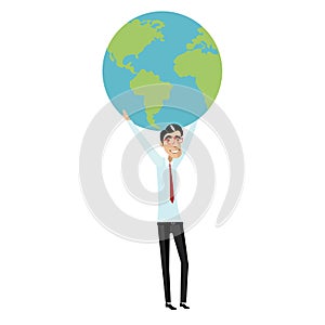 Businessman holding a globe overhead