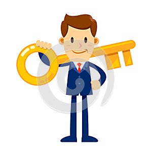 Businessman Holding Golden Key To Success