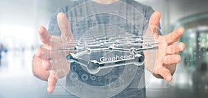 Businessman holding a graphene structure - 3d rendering