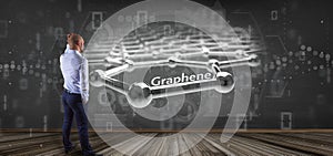 Businessman holding a graphene structure - 3d rendering